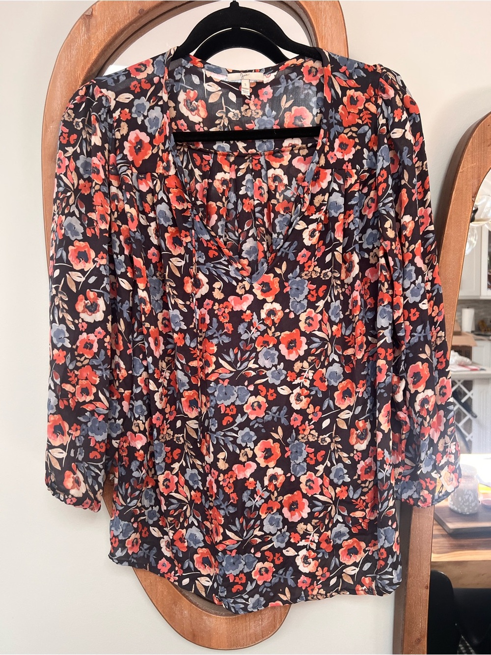 Joie Floral V-Neck Long Sleeve Blouse